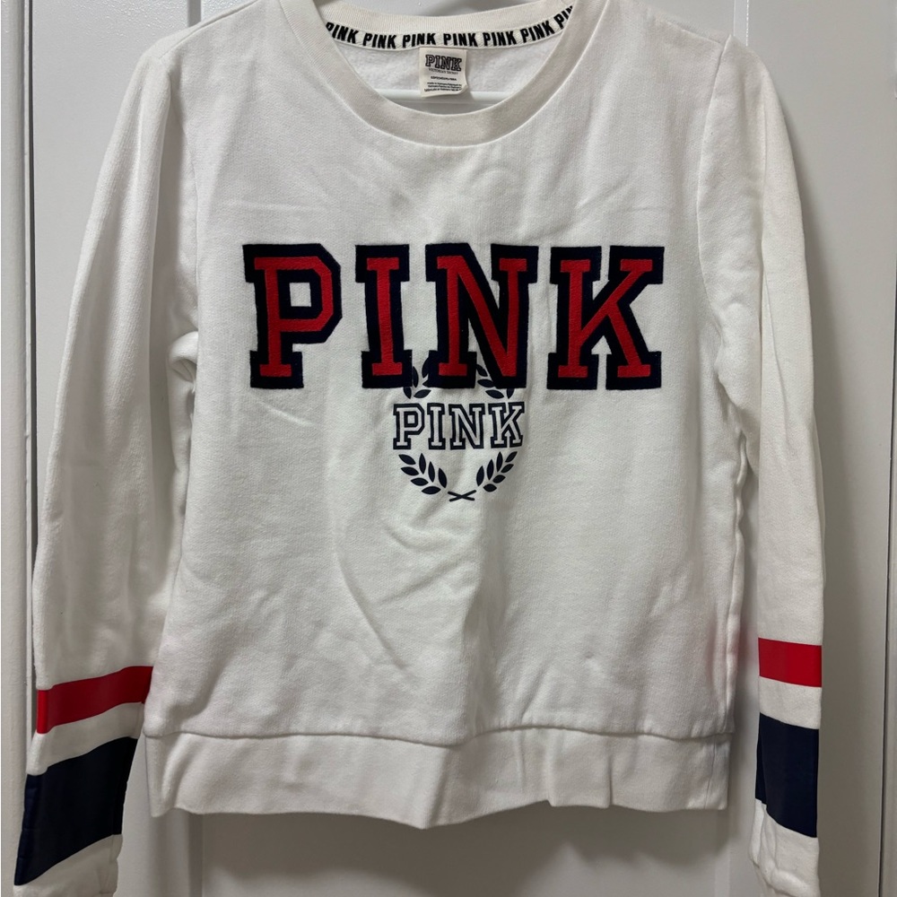 Victoria's Secret White Long Sleeve Tee with Red and Blue Accents